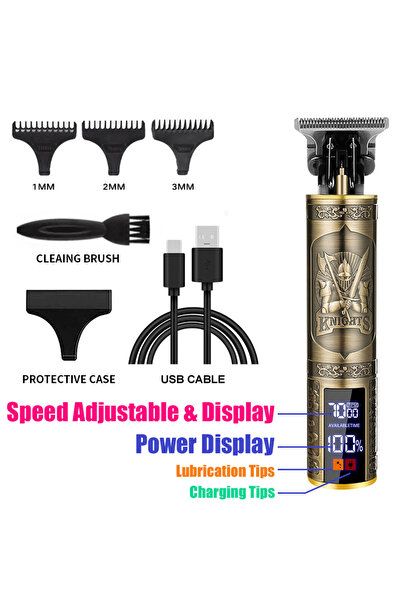 Choice 068-Knight Vintage T9 Barber Clipper - طقم تشذيب شعر لاسلكي قابل لإعاد...
