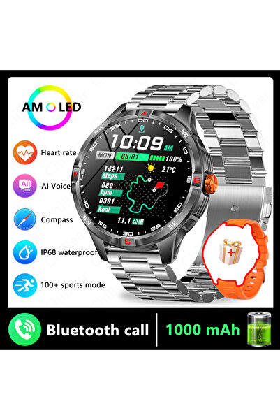 Choice ساعة ذكية رياضية للرجال من الفولاذ الفضي، مزودة بنظام تحديد المواقع ال...