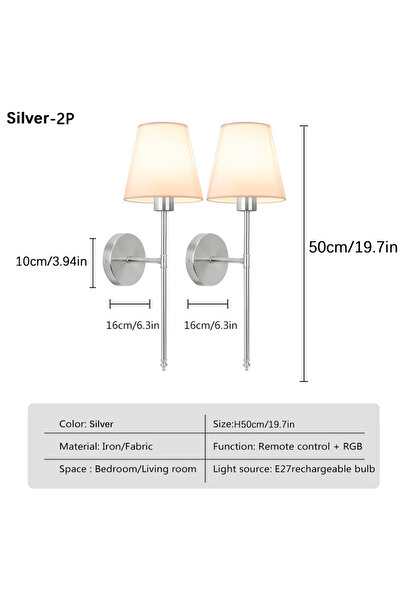Choice RGB Color Silvery 2P Wireless battery powered wall lamp rechargeable w...
