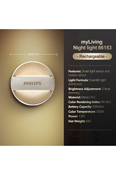 Philips مصباح ليلي دافئ أبيض 3000 كلفن من ماي ليفينج 66153 ديانا II، مصباح ذك...