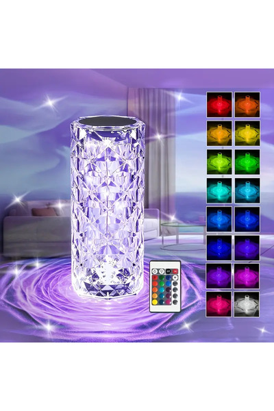 Choice مصباح طاولة كريستالي متعدد الألوان RGB16، مزود بجهاز تحكم عن بعد ومصبا...