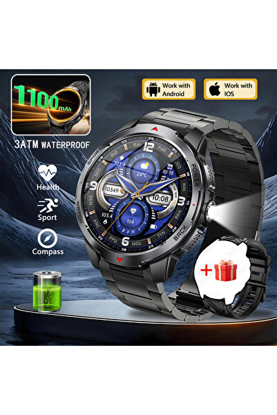 Choice ساعة ذكية رياضية خارجية عسكرية للرجال، مصنوعة من الفولاذ الأسود، ببطار...