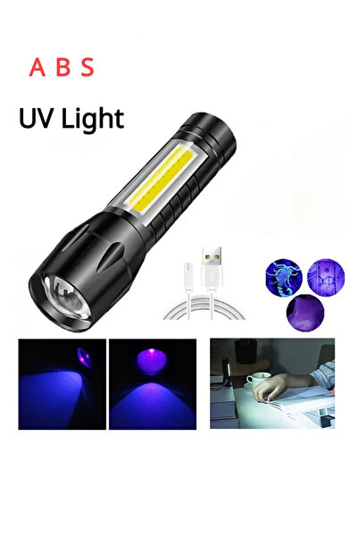 Heinast مصباح يدوي صغير يعمل بالأشعة فوق البنفسجية بتقنية LED+COB مع تركيز مت...