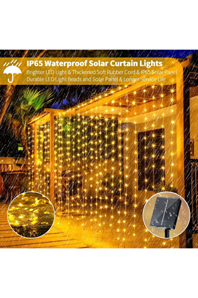 Choice 3MX3M 300LEDS Warm White Solar Curtain Light String 8 Modes Solar Powe...