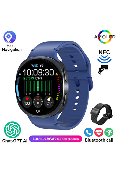 Choice ساعة ذكية جديدة 2025 بحزام شبكي أسود، شاشة فائقة الوضوح 46 مم، مزودة ب...