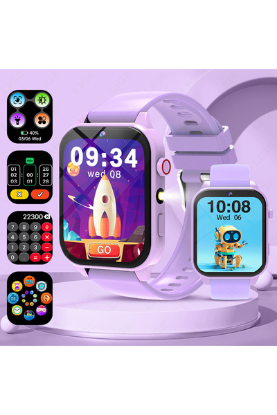 Lige ساعة ذكية جديدة للأطفال باللون البنفسجي، إصدار 2025، مزودة بمنبه، ومصباح...