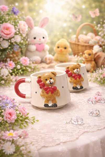 Renkli Hobi Evi Ayıcıklı Seramik Bardak / Fincan 200 ML