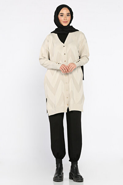 azragül giyim Front Buttoned Patterned Hijab Knitwear Cardigan