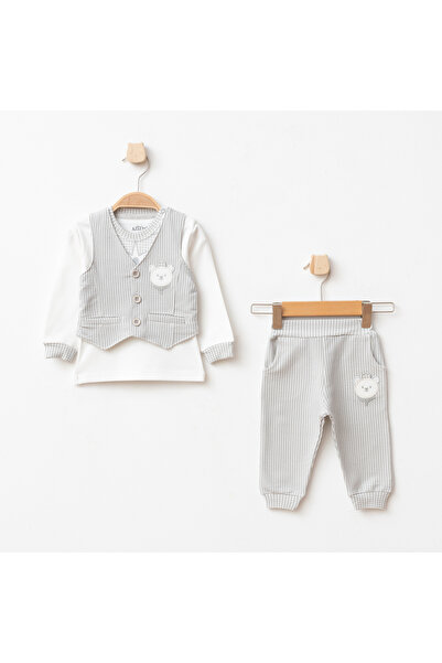 Aziz Bebe Baby Boy Bear Embroidered Sweatshirt Vest Pants 3-Piece Bottom Top ...