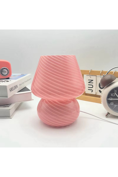 Choice مصباح طاولة زجاجي LED على شكل فطر، وردي اللون، مزود بمقبس USB، مع خاصي...
