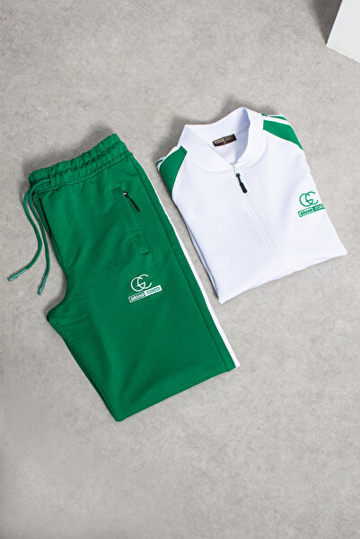 grand coco Men's 2-thread combed cotton fabric wide leg green and white track...