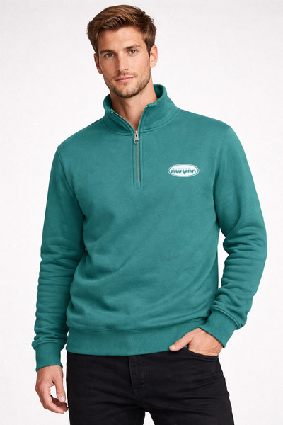 WE&ME Regular Fit Printed Blue Mock Neck Zippered Sweatshirt