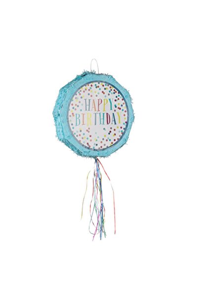 OEM Pinata Party Blue "Happy Birthday" Boys, Round, with Colorful Ribbons, si...
