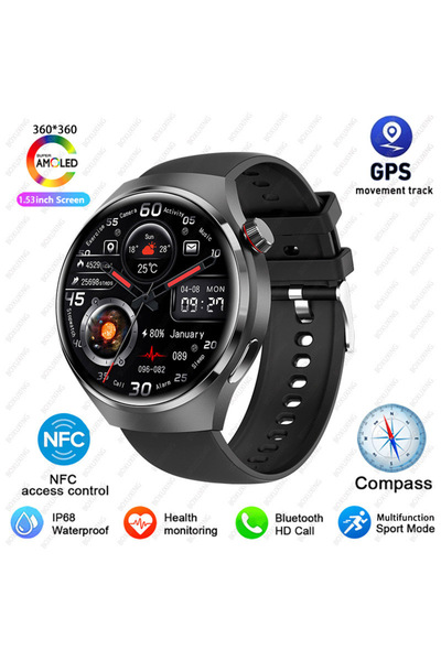 Choice Black 2025 New Watch 4 Pro GPS NFC Smart Watch Men 360*360 AMOLED Scre...