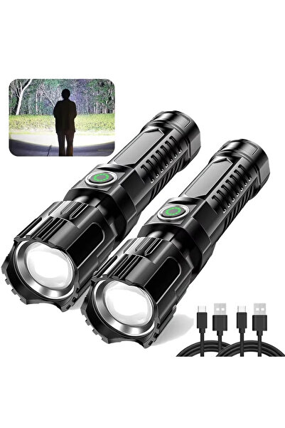 Choice مصباحان يدويان LED قابلان لإعادة الشحن مع خاصية التكبير/التصغير، مزودا...