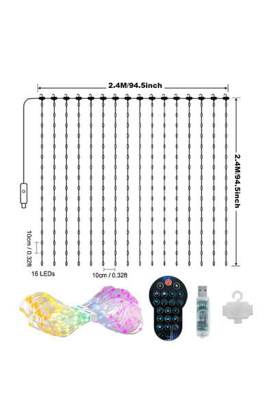 Choice USB 2.4x2.4M-256LEDs 400LED Smart Curtain Lights 2*2M RGBIC Window Fai...