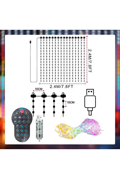 Choice 1PC Curtain Light USB 2.4M-7.9ft-256LEDS Smart RGBIC Curtain Lights LE...