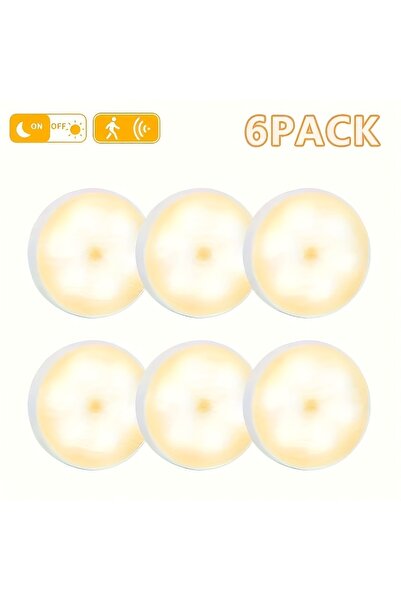 Choice مجموعة إضاءة بيضاء دافئة مكونة من 6 قطع، مزودة بمستشعر حركة، إضاءة ليل...