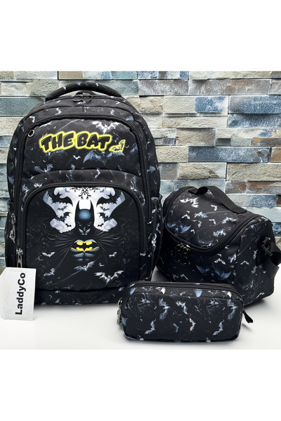 LaddyCo Primary School Bag Boy's 3-Piece Set Black Primary School Bag Charact...