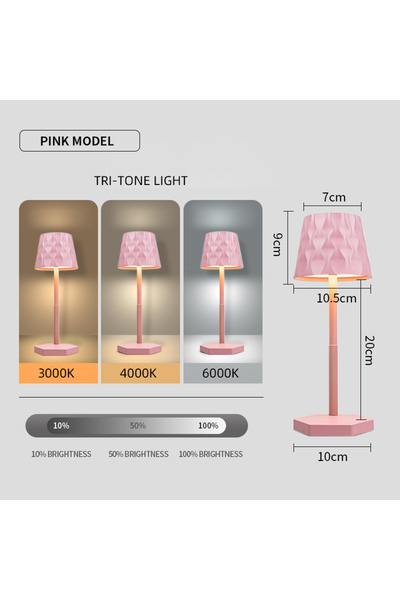 Choice مصباح طاولة لاسلكي يعمل باللمس باللون الوردي، بثلاثة ألوان، قابل لإعاد...