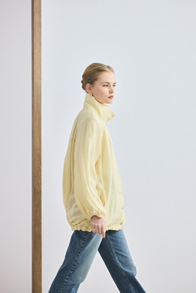 KADRİYE BAŞTÜRK High Collar Drawstring Bomber Jacket Butter Yellow