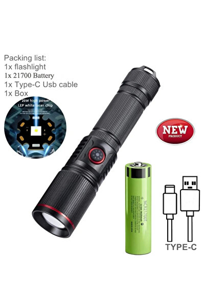 Choice مصباح يدوي LED ليزري أبيض قوي محمول يعمل ببطارية 21700، قابل لإعادة ال...