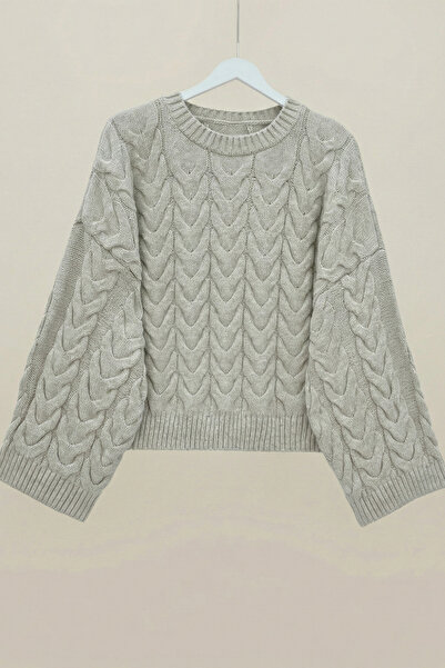 Kirazgym Women's Hair Braided Patterned Loose Oversize Crop Knitwear Sweater ...