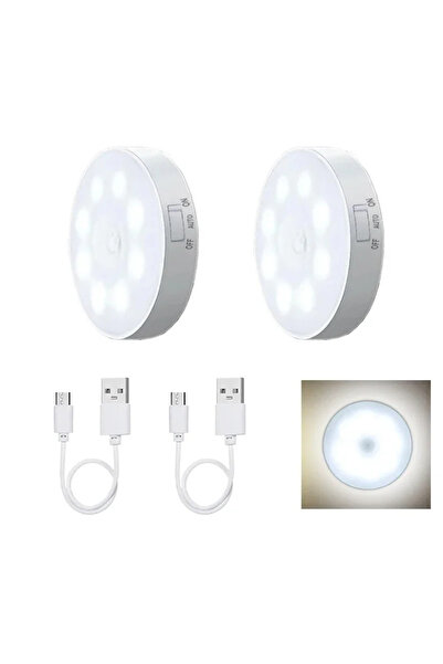 XIWANGFIRE White 2PCS Motion Sensor Light USB Rechargeable Night Light LED La...