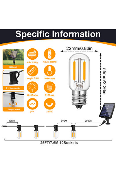 Choice سلسلة إضاءة LED صغيرة T22 تعمل بالطاقة الشمسية 24 فولت، مزودة بجهاز تح...