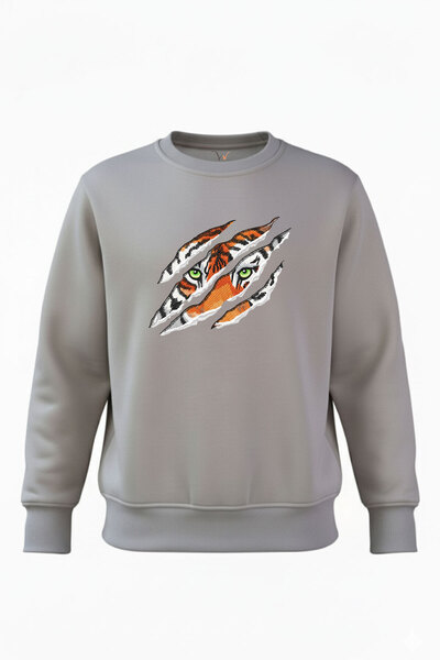 WİDİ Hanorac cu imprimeu cu model de tigru, cu design cu amprentă de labă, 10...