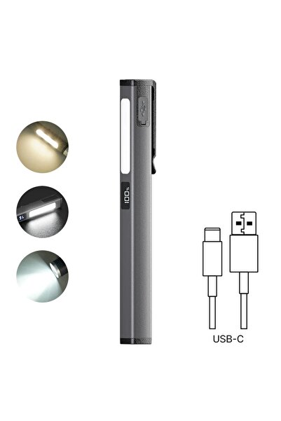 Choice النوع 1 - مصباح يدوي LED قابل لإعادة الشحن باللون الرمادي، مزود بمشبك ...