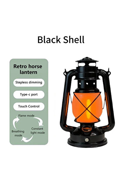 Choice فانوس أسود عتيق الطراز، مصباح تخييم محمول بتأثير اللهب، قابل لإعادة ال...