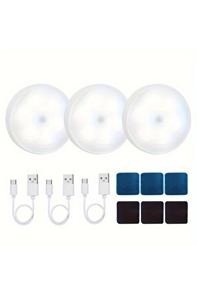 Choice مجموعة من 3 مصابيح بيضاء بمستشعر حركة، 8 مصابيح LED دائرية تعمل بمنفذ ...