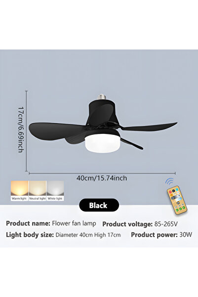 Choice Black-40cm Socket Ceiling Fan Lights with Remote Quiet Ceiling Fans Di...