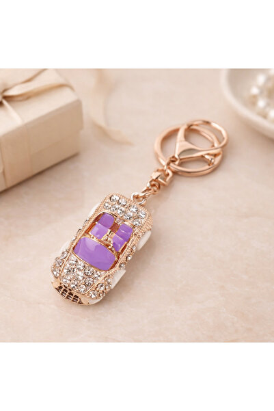 esdekor Luxury Shimmering Stone Car Keychain Purple Rose Gold Color 12 cm 1 P...