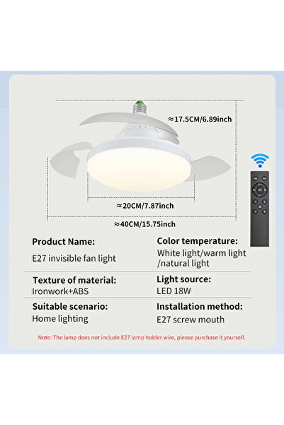 Choice White-40CM 2-in-1 Ceiling Fan Light with Remote Control, 30W LED Socke...