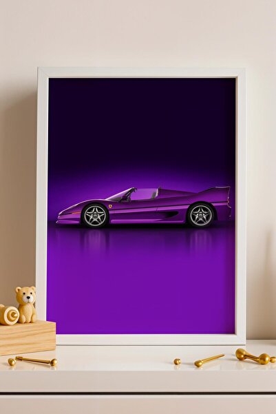 Saturn Ferrari F50 Car Framed Painting Men's Room and Garage Decor Classic Ca...