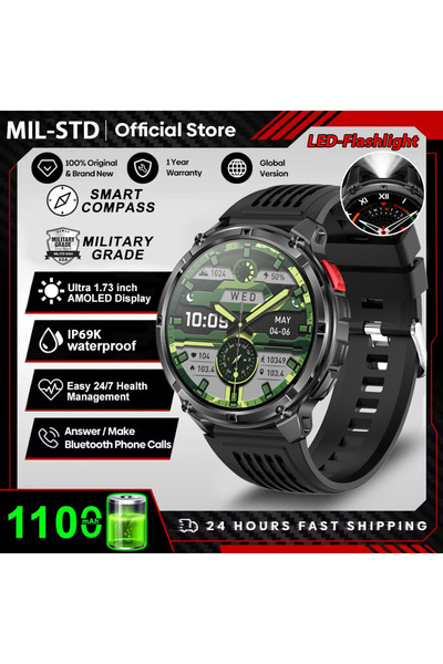 Choice ساعة ذكية جديدة سوداء اللون، مزودة ببطارية كبيرة سعة 1100 مللي أمبير، ...