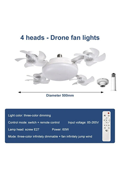 Choice 4 Heads Ceiling Fan 2in 1 Modern LED Smart Hanging Fan Remote Control ...
