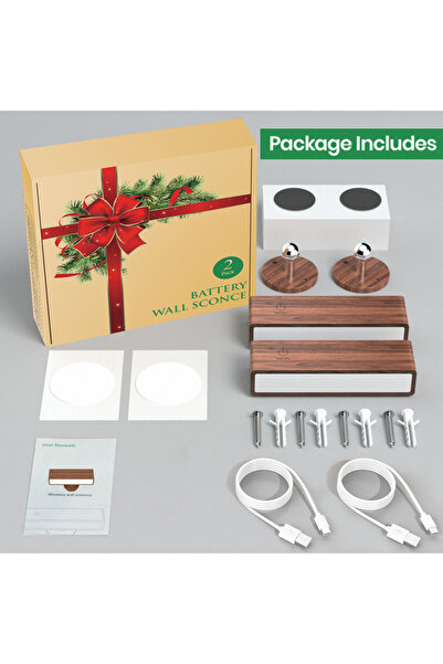 Choice عبوة من قطعتين من مصابيح الحائط الخشبية الصلبة القابلة لإعادة الشحن، ت...