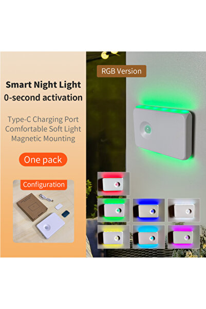 Choice مصباح ليلي صغير مزود بإضاءة LED RGB قابلة للشحن، مع خاصية الاستشعار ال...