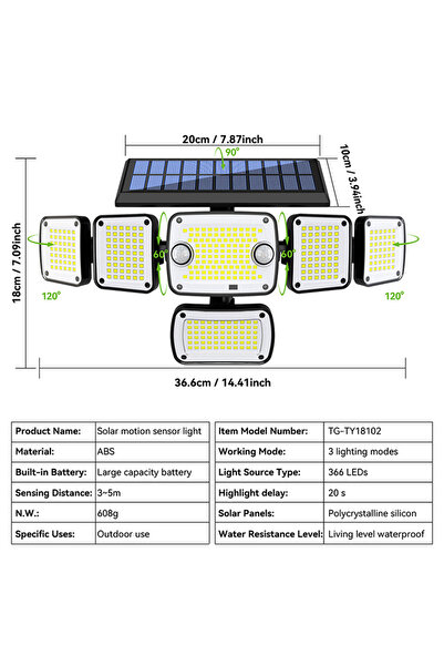 Choice 366 مصباح LED، قطعة واحدة، مصابيح أمان تعمل بالطاقة الشمسية، مزودة بمس...