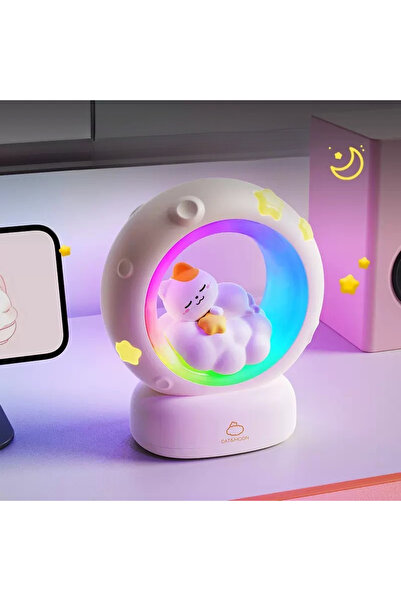 Choice مصباح ليلي LED على شكل قمر على شكل قطة RGB، مصباح أرنب كرتوني لطيف قاب...
