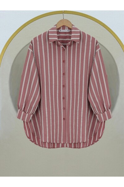Kirazgym Women's Button-Down Shirt with Long Back Stripes - Dusty Rose