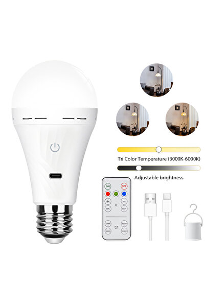 Choice 7w 1 Pack USB-C Rechargeable Light Bulb - 3 Color, Remote/Dimmable/Tim...