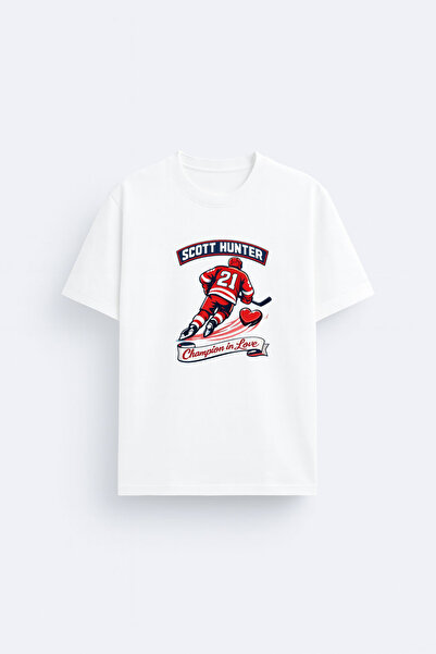 AYDESİGN Tricou alb unisex cu gât rotund și imprimeu Scott Hunter Heated Rivalry