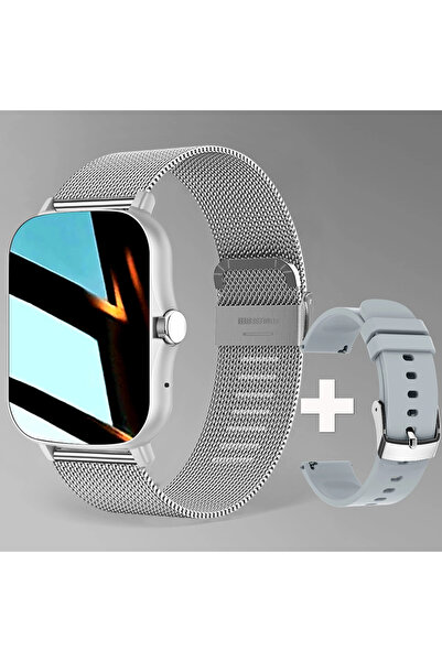 Choice ساعة ذكية بحزام شبكي فضي، متوافقة مع أجهزة أندرويد وآيفون، شاشة عالية ...