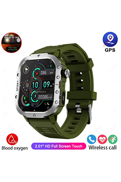 Choice ساعة ذكية عسكرية متينة خضراء 2.01 2026 للرجال، ساعة خارجية مزودة بمصبا...