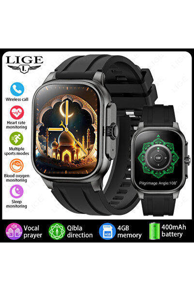 Lige ساعة يد إسلامية سوداء من السيليكون، ساعة ذكية جديدة مزودة بمؤشر القبلة و...