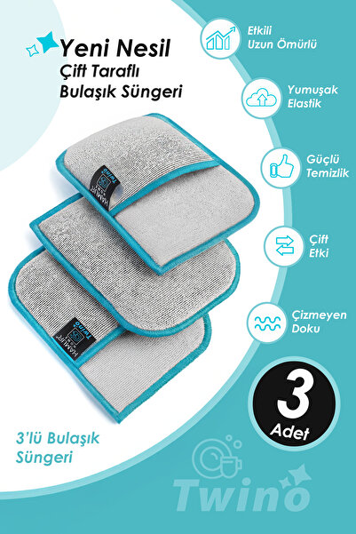 HAMUR Twino 3-Piece Microfiber Kitchen Cleaning Set Ergonomic Double-Sided Pr...